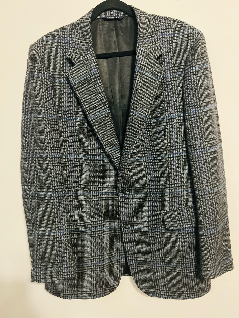 Burberry Lambswool Gray Glen Plaid Blazer with Blue Windowpane